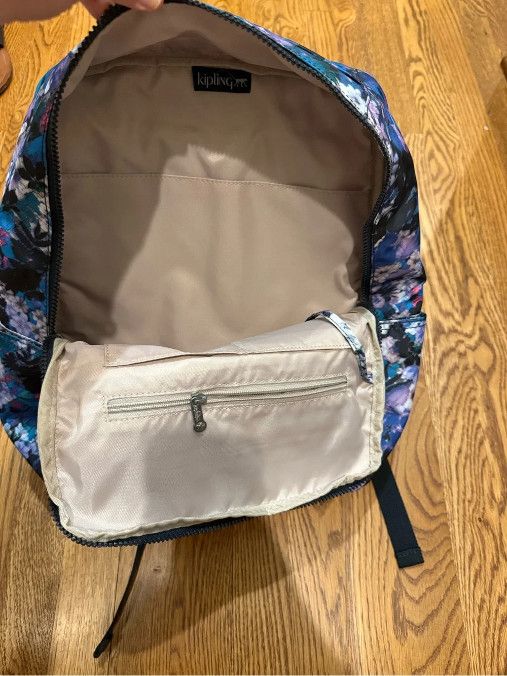 Kipling Floral Backpack in Black, Blue & Purple